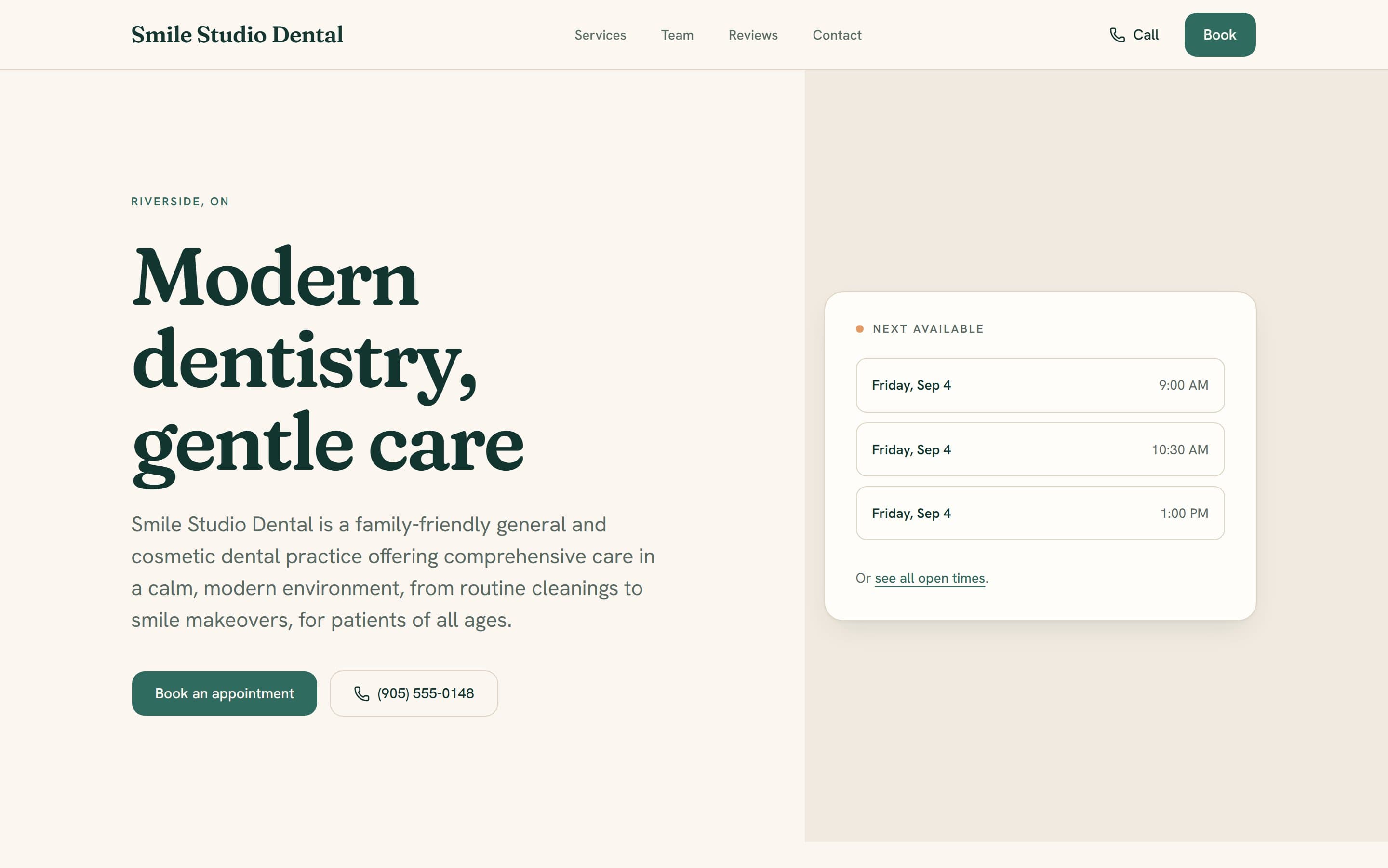 The Smile Studio Dental homepage